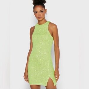 Topshop racer neon green sequin mini dress